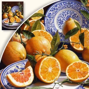 Obraz Cytrusy na dekoracyjnych talerzach