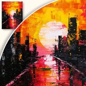 Obraz Abstrakcyjny zachód słońca nad miejskim krajobrazem