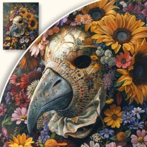 Obraz Maska w otoczeniu kwiatów