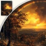 Obraz Zachód słońca nad malowniczym lasem