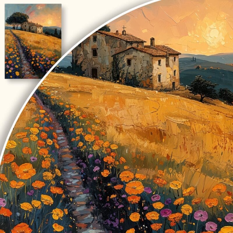 Obraz Zachód słońca nad kwitnącym polem