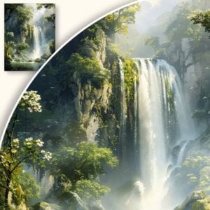 Obraz Wodospad w otoczeniu bujnej zieleni