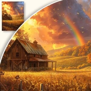 Obraz Idylliczny wiejski krajobraz z tęczą