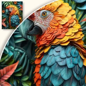 Plakat Kolorowa papuga w tropikalnej dżungli