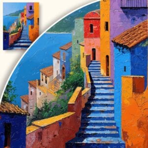 Obraz Kolorowe schody nad morzem