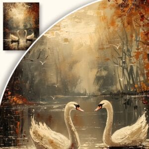 Obraz Łabędzie na jeziorze jesienią