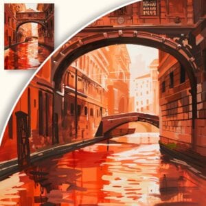 Obraz Most nad kanałem w ciepłych barwach