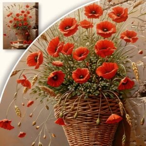 Obraz Bukiet maków w plecionym koszyku