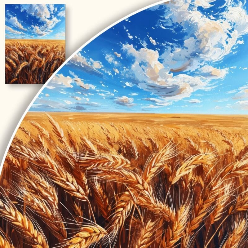 Obraz Złote łany zbóż pod niebieskim niebem