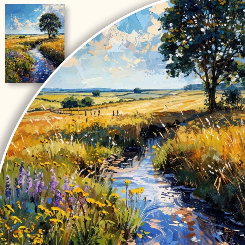 Obraz Sielankowy Krajobraz z Drzewem i Strumieniem