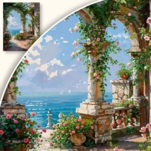 Obraz Egzotyczny ogród nad morzem z kamiennym łukiem