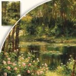 zc5-293-3n Obraz Letni krajobraz leśny ze stawem i różami