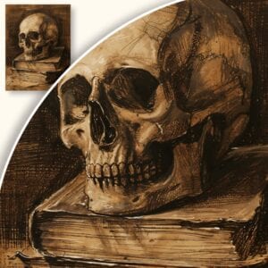 Obraz Czaszka na książkach