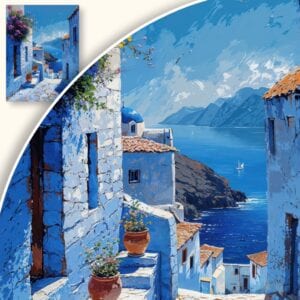 Obraz Grecka uliczka z widokiem na morze