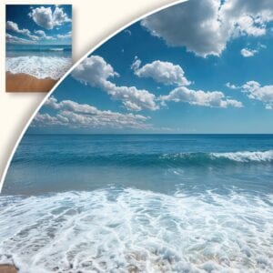 Plakat spokojny krajobraz plaży przy błękitnym niebie