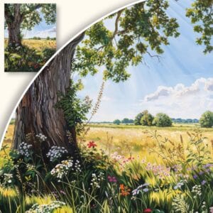 Obraz Letnie polany z kwitnącym drzewem