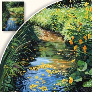 Obraz Sielankowy Potok pośród Kwitnących Kwiatów