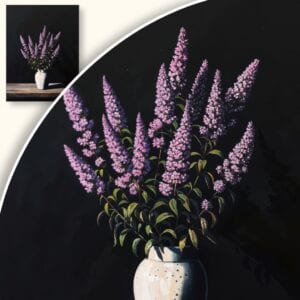 Obraz Fioletowe kwiaty w białym wazonie