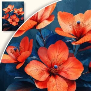 Obraz Pomarańczowe kwiaty na niebieskim tle