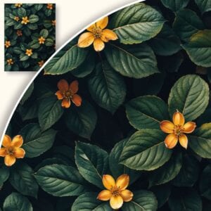 Plakat Zielone Liście z Żółtymi Kwiatami