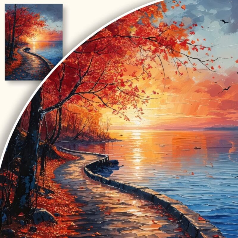 Obraz Jesienny Zachód Słońca nad Jeziorem